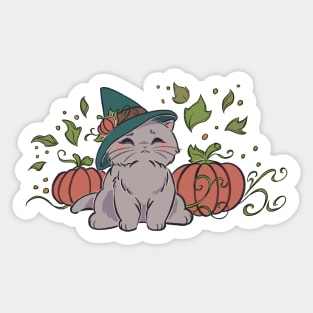 White Autumn Pumpkin Cat Sticker
